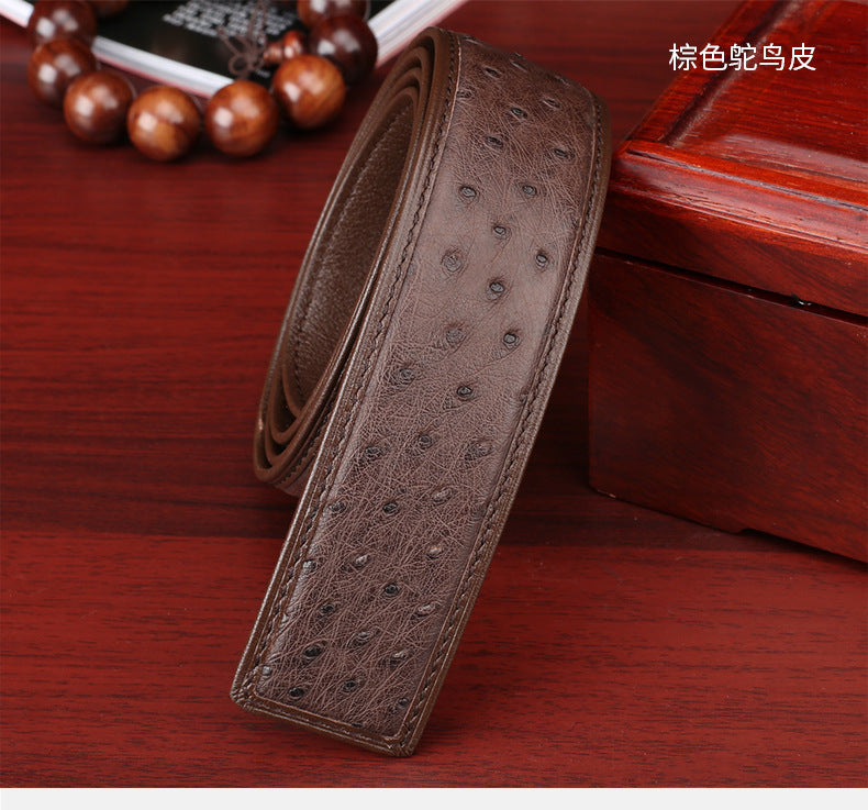 Width 3.8cm Ostrich Skin Genuine Leather Men's Belt Casual Plate Buckle Needle Buckle Men Belt No Buckle