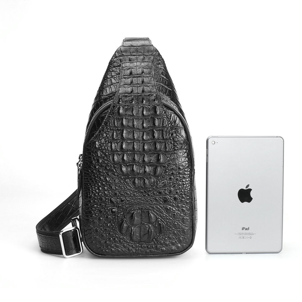 Men's Bust Bag Crocodile Skin Genuine Leather Large Capacity Outdoor Sports Backpack Casual Fashion Waist Pouch