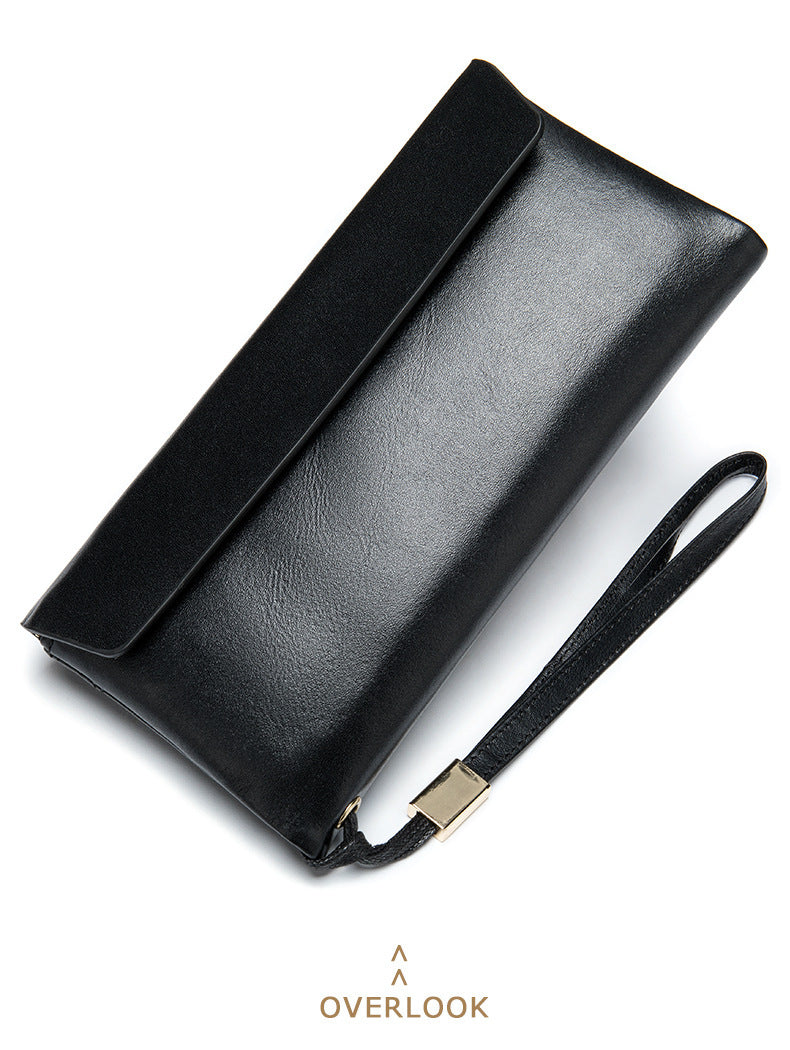 Men's Long Wallet Retro Genuine Cowhide Leather Large Capacity Card Holder RFID Anti-Theft Business Clutch Bag