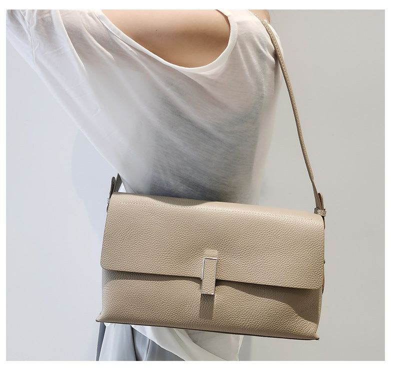 Cowhide shoulder bag women's bag fashionable simple shoulder bag crossbody bag large capacity