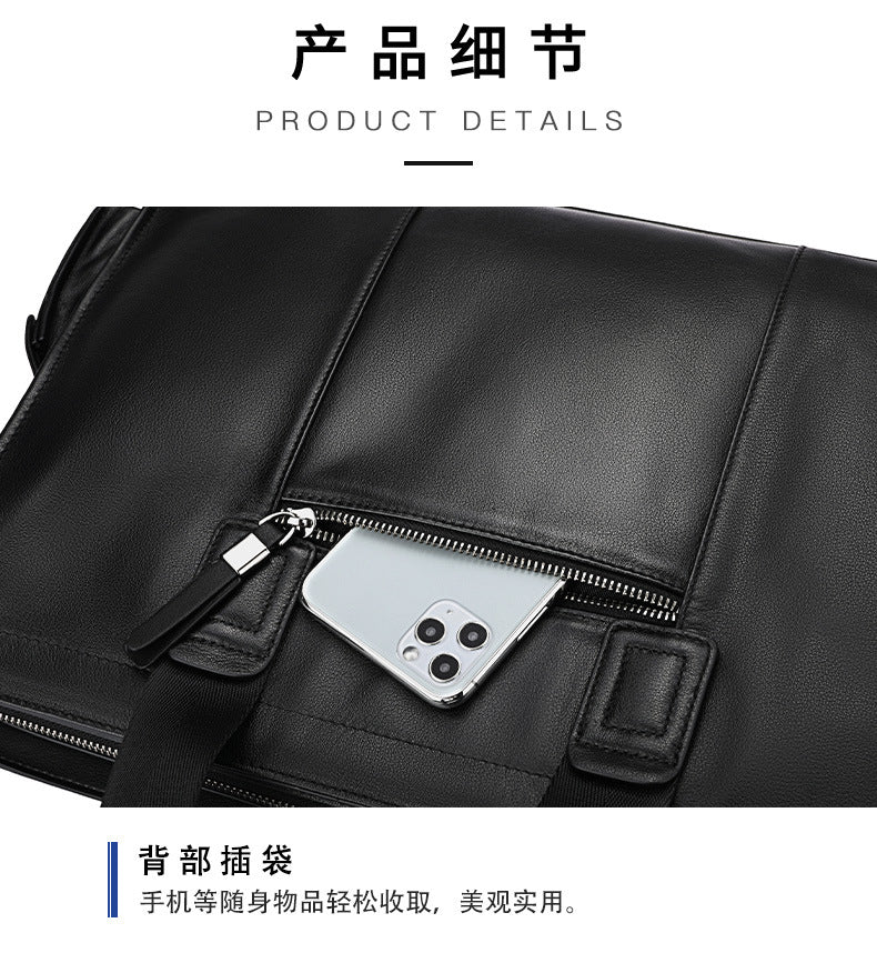 Men's handbag, genuine cowhide leather, computer bag, business large-capacity briefcase