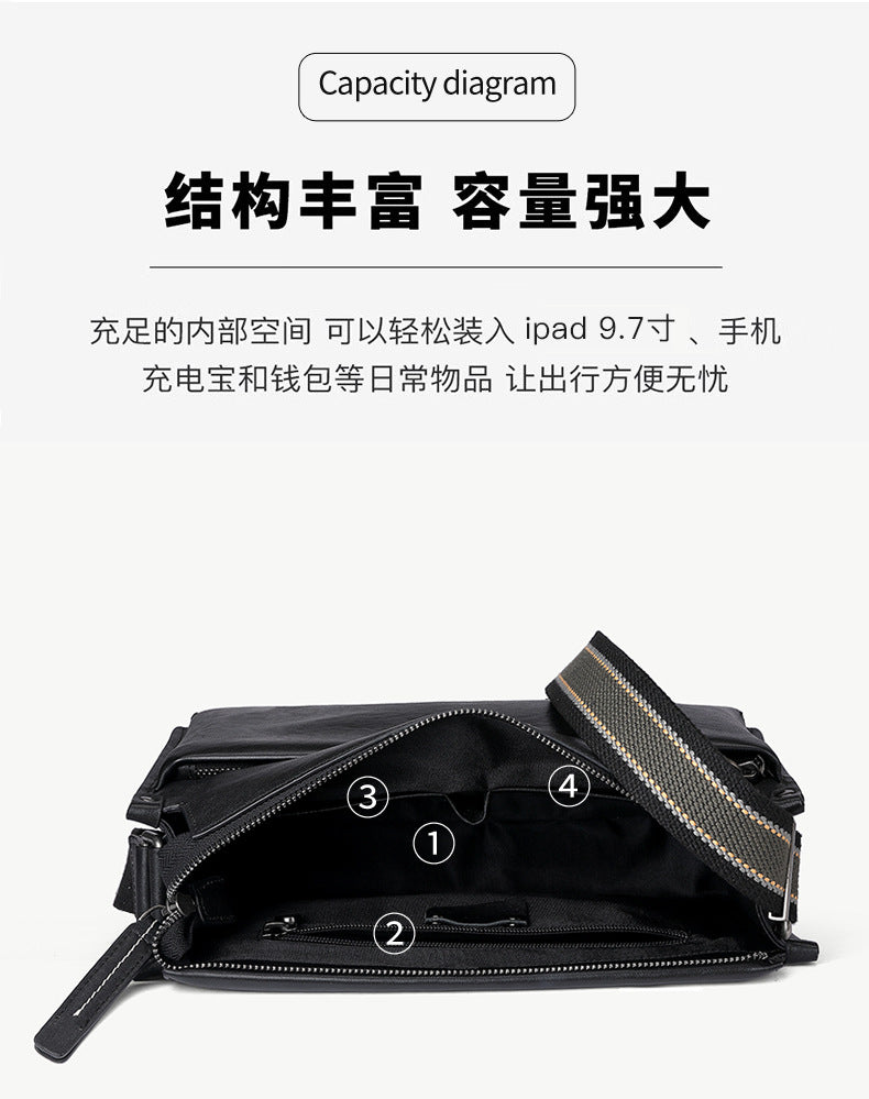 Men's Shoulder Bag Cowhide Genuine Leather Fashion Casual Commuting Crossbody Bag for Men