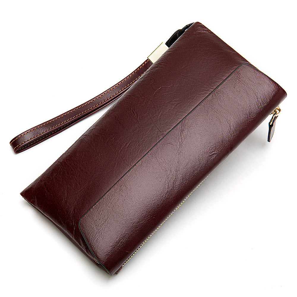 Men's Long Wallet Retro Genuine Cowhide Leather Large Capacity Card Holder RFID Anti-Theft Business Clutch Bag