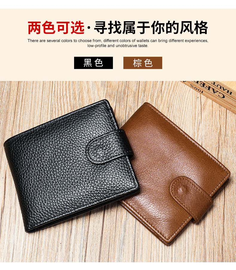 Men's Wallet RFID Genuine Cowhide Leather Card Holder Coin Casual Retro Large Capacity Clutch Bag