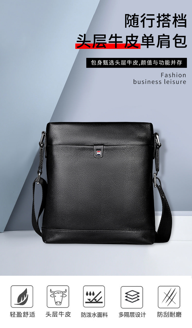 Men's Shoulder Bag Made of Genuine Cowhide Leather Large Capacity Casual Bag for Men