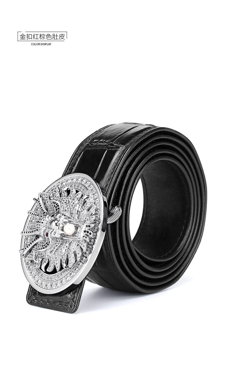 Siamese Crocodile Skin Men's Belt Genuine Leather Dragon with Smooth Buckle Fashion Casual Business Belt