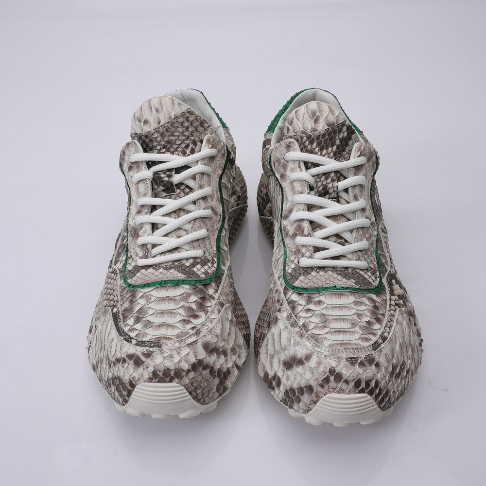 Python Skin Genuine Leather Men's Sneakers Sports Casual Shoes Fashion In Heels Men Shoes