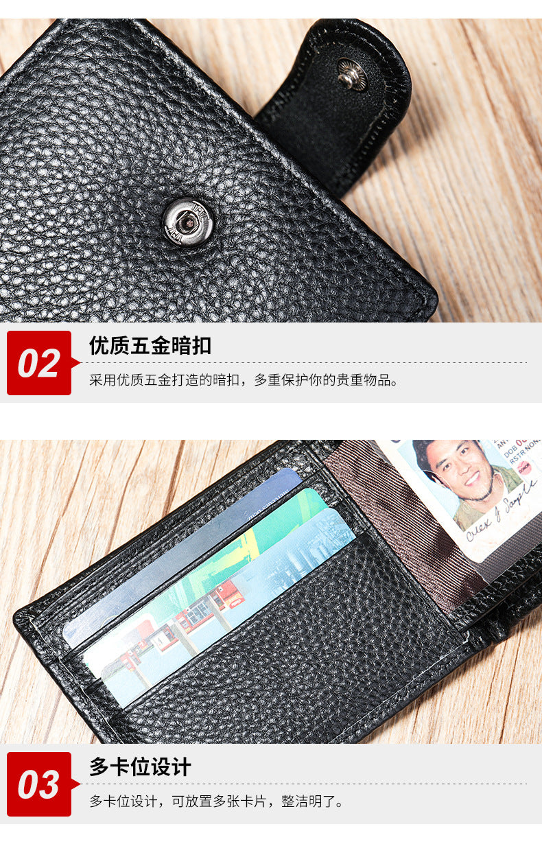 Men's Wallet RFID Genuine Cowhide Leather Card Holder Coin Casual Retro Large Capacity Clutch Bag