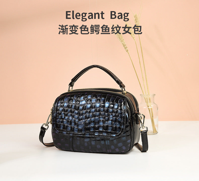 Women's handbag large capacity temperament ladies genuine leather crocodile pattern shoulder bag crossbody bag goes with anything