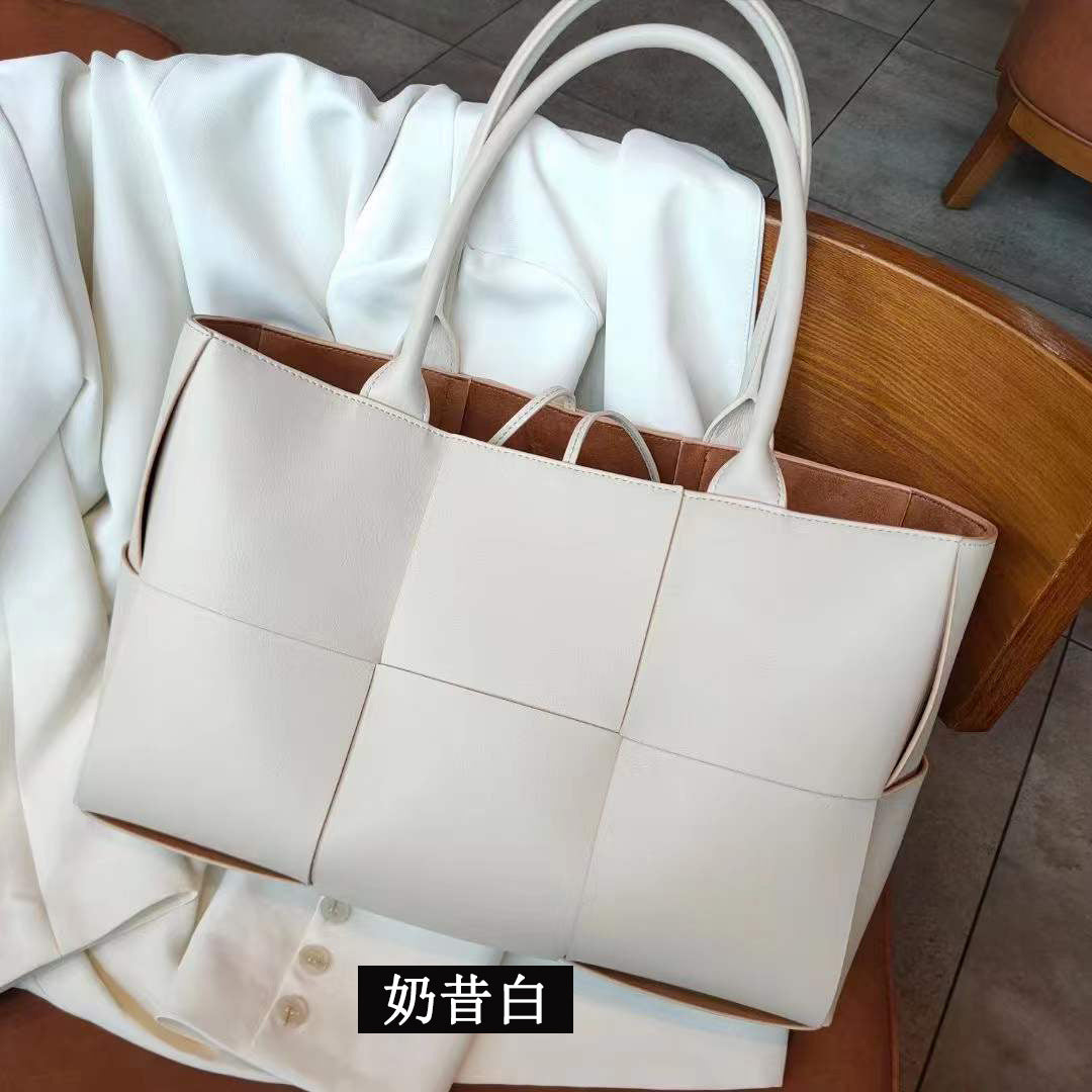Women's Handbag Genuine Leather Tote Bag Large Capacity Shoulder Bag Crossbody Back String Tape Fashion
