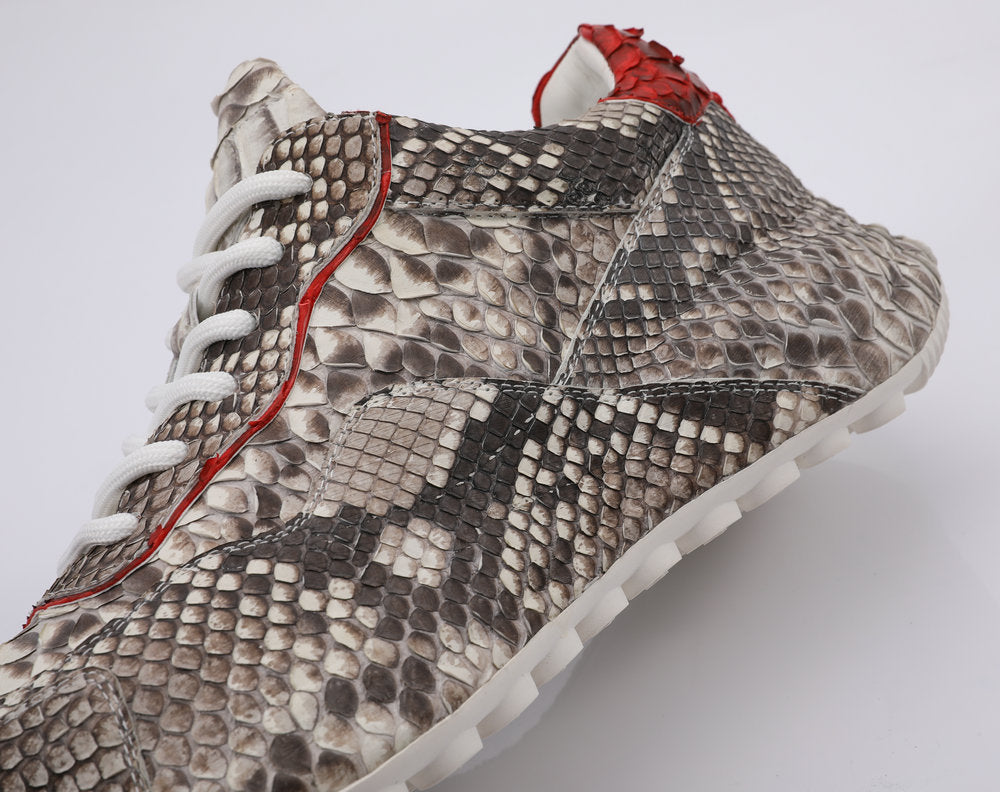 Python Skin Genuine Leather Men's Sneakers Sports Casual Shoes Fashion In Heels Men Shoes