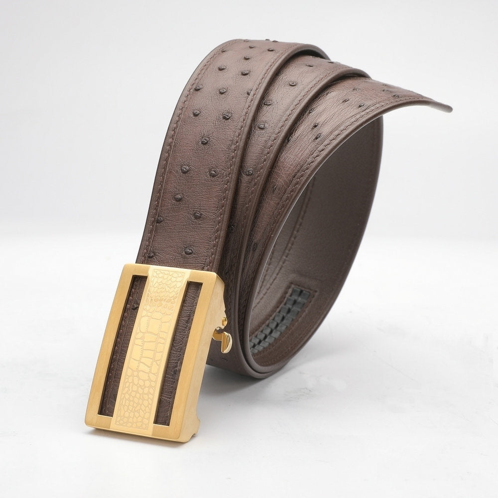 Ostrich leather genuine leather men's belt automatic buckle casual width 3.4cm men belt gift present