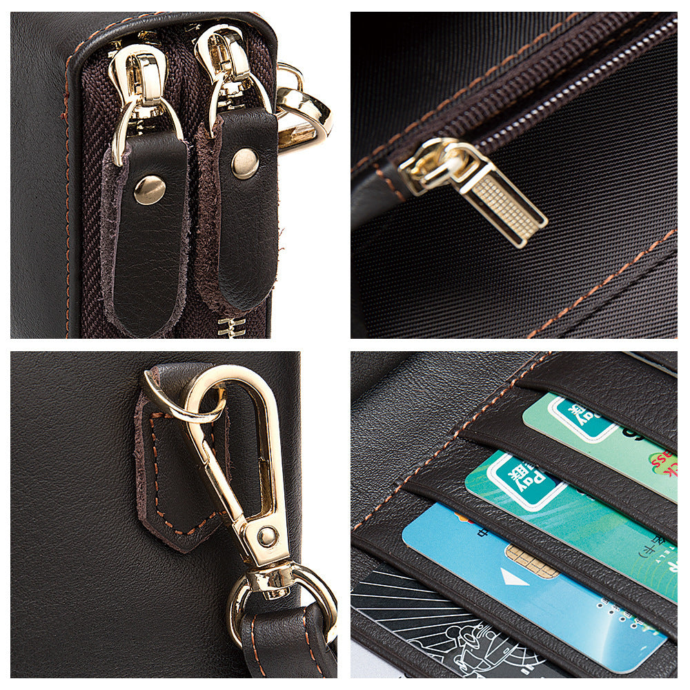 Men's long wallet double zipper card bag coin purse card holder business wallet for men