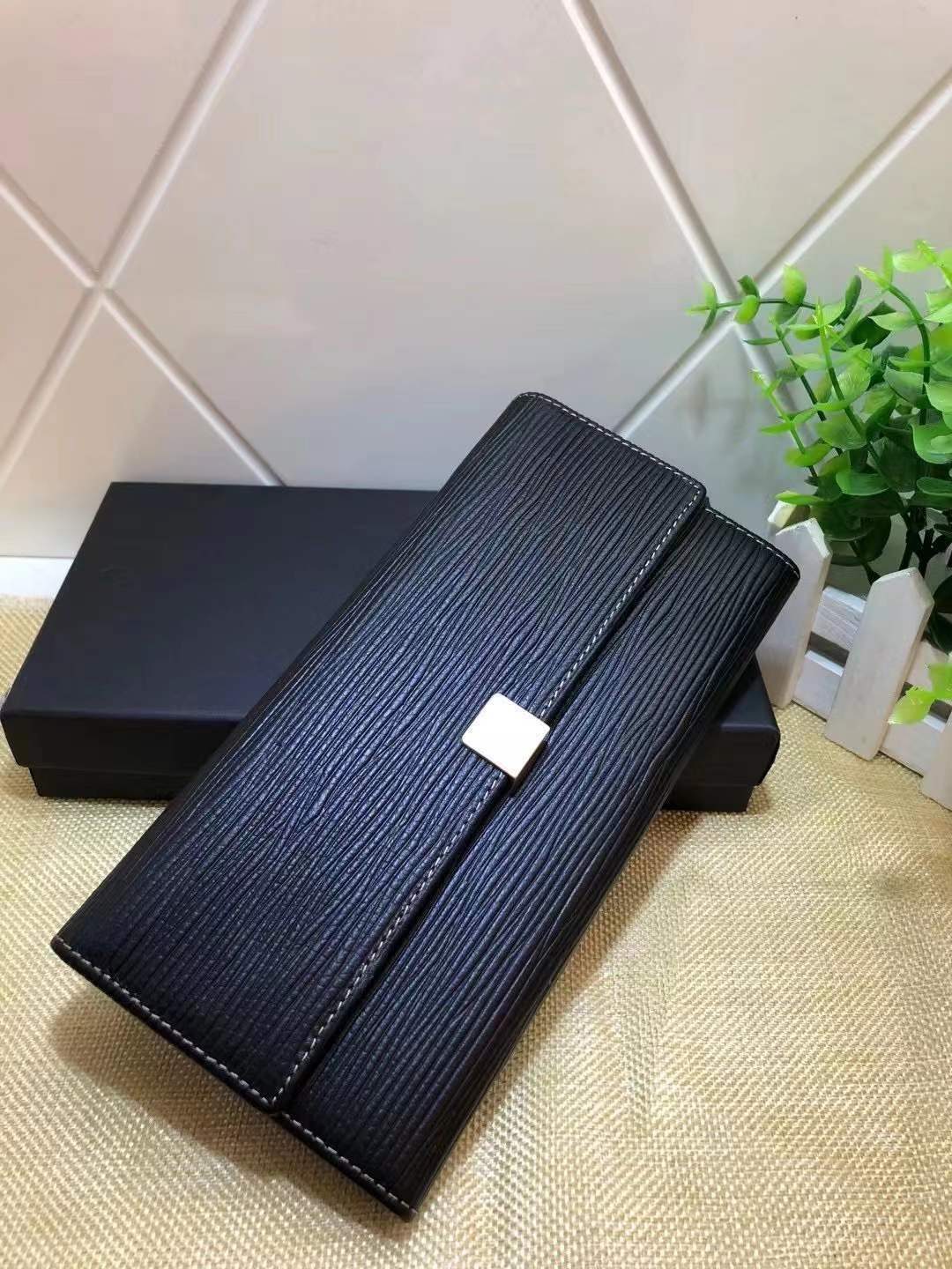 Women's genuine leather long wallet cowhide wallet ripple clutch bag fashion wallet