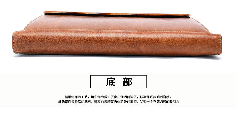 Men's clutch bag Genuine cowhide leather large capacity business zipper file bag Men's handbag
