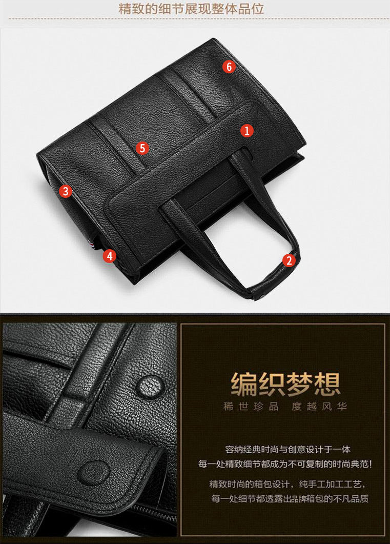 Men's Briefcase Genuine Cowhide Leather Computer Bag Business Large Capacity Handbag Crossbody Bag