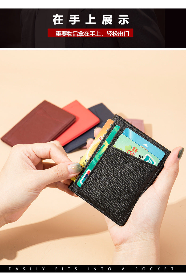 Men's Card Bag Cow Leather Thin Simple Card Holder RFID Card Clip for Men