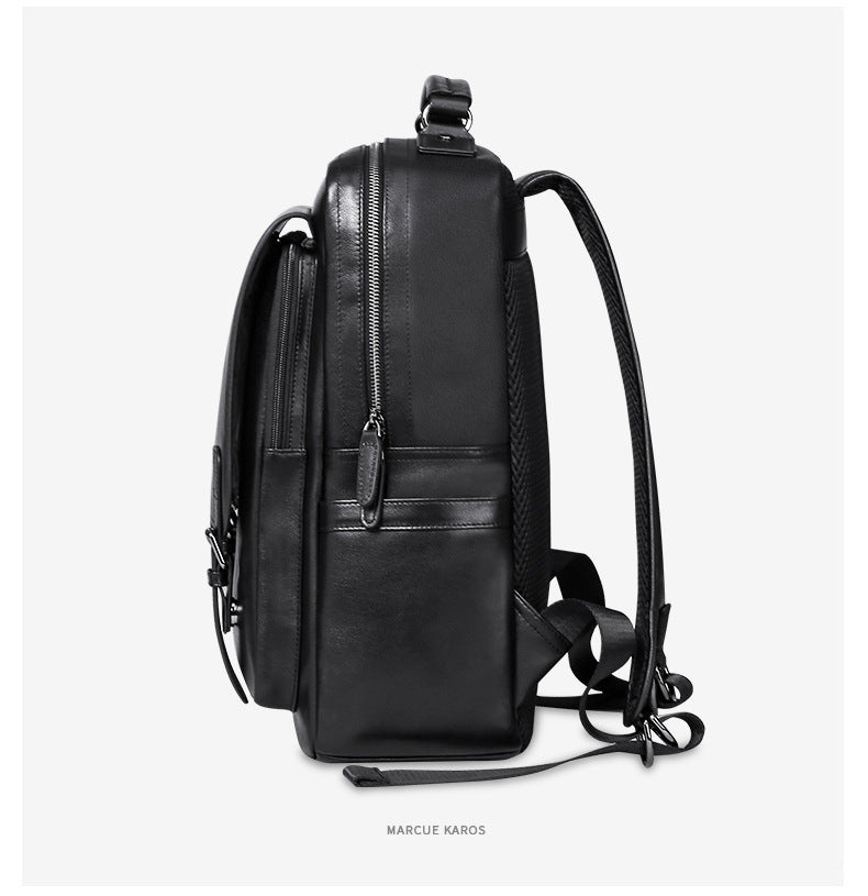 Men's backpack, genuine cowhide leather, casual business, travel fashion, waterproof, large capacity, double shoulder backpack