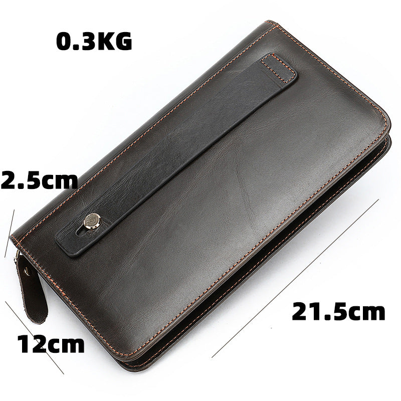 Men's long wallet cowhide clutch bag business casual fashion retro card holder men's wallet