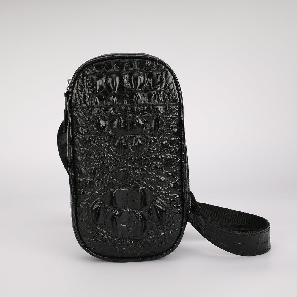 Crocodile Bone Skin Men's Bust Bag Genuine Leather Casual Outdoor Shoulder Bag Crossbody Bag Mini Fashion Waist Bag