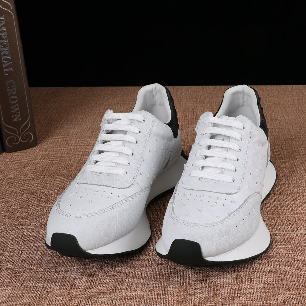 2023 New Ostrich Skin Men's Casual Shoes Genuine Leather Fashion Anti-Slip Sneakers