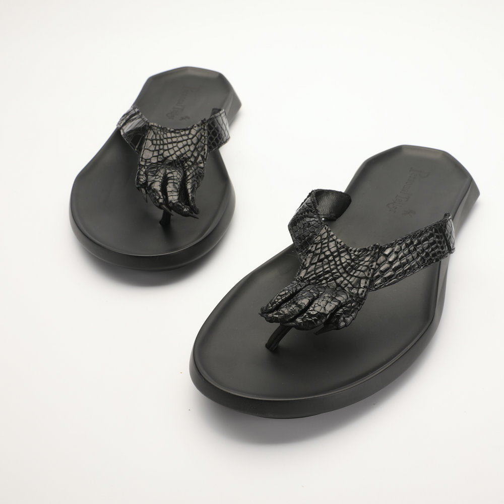 Crocodile Skin Claw Genuine Leather Slip Flop Summer Fashion Outdoor Anti-Slip Men's Slippers Men Sandals