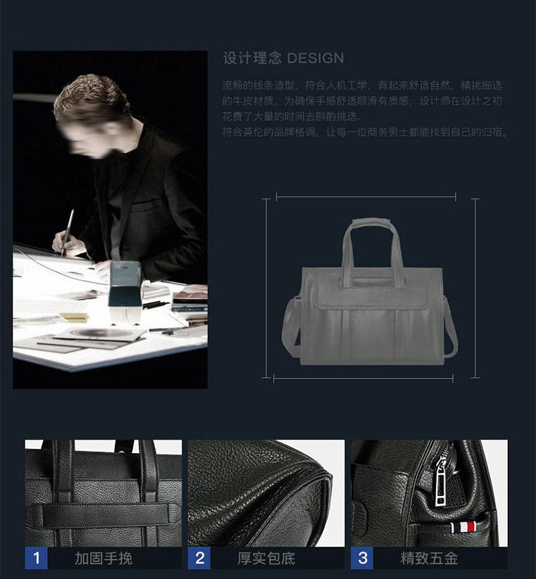 Men's Briefcase Genuine Cowhide Leather Computer Bag Business Large Capacity Handbag Crossbody Bag