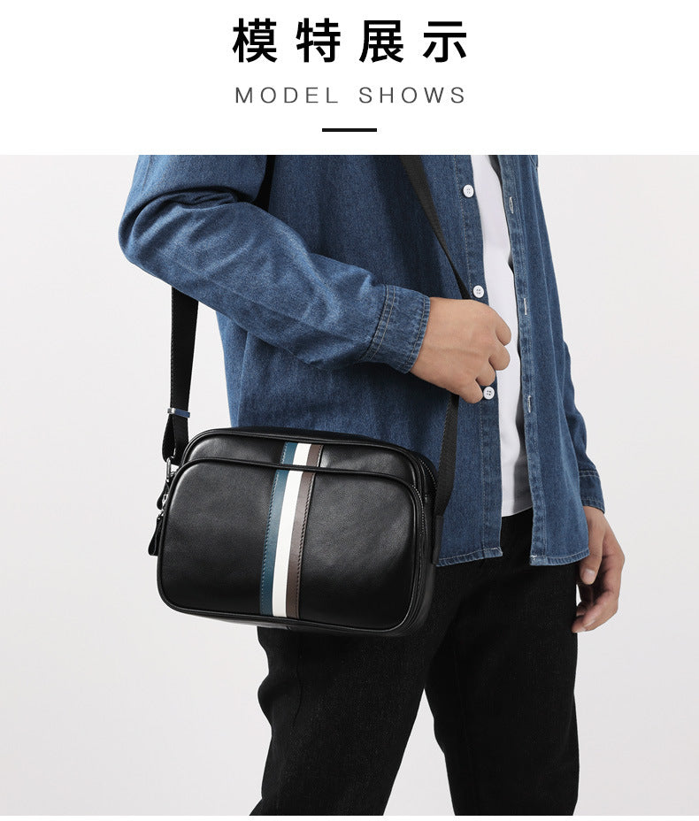 Men's shoulder bag, genuine cowhide leather, business fashion, large capacity, crossbody bag