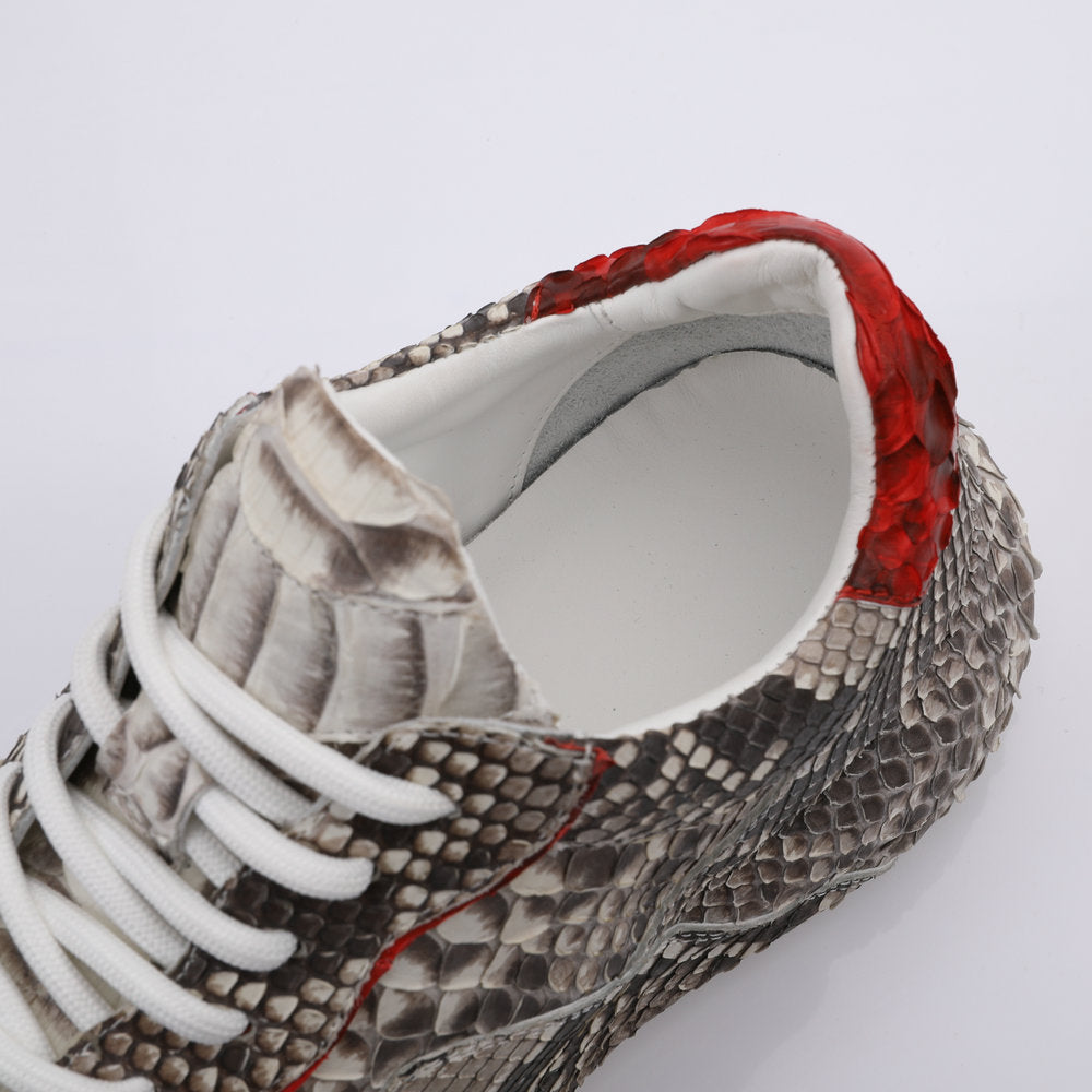 Python Skin Genuine Leather Men's Sneakers Sports Casual Shoes Fashion In Heels Men Shoes