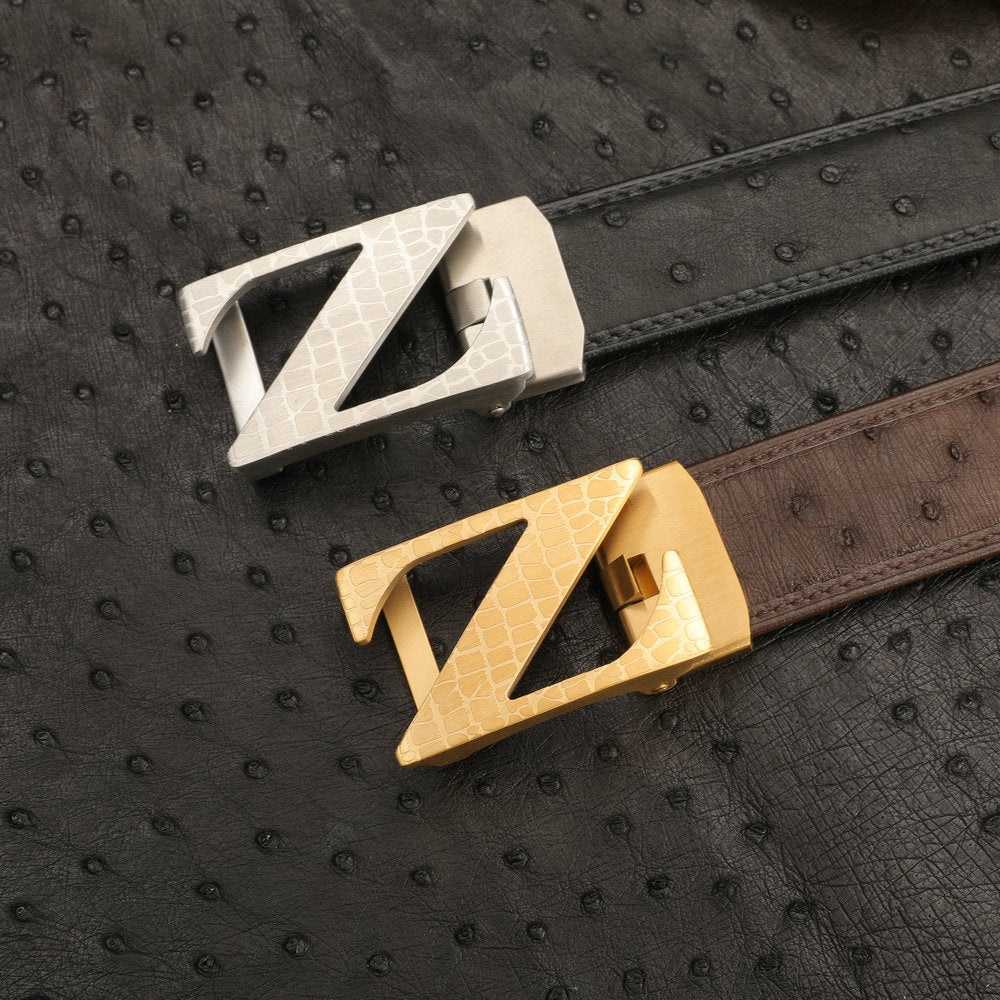 New Ostrich Skin Men's Belt Genuine Leather Automatic Buckle Casual Business Width 3.4cm Men's Belt
