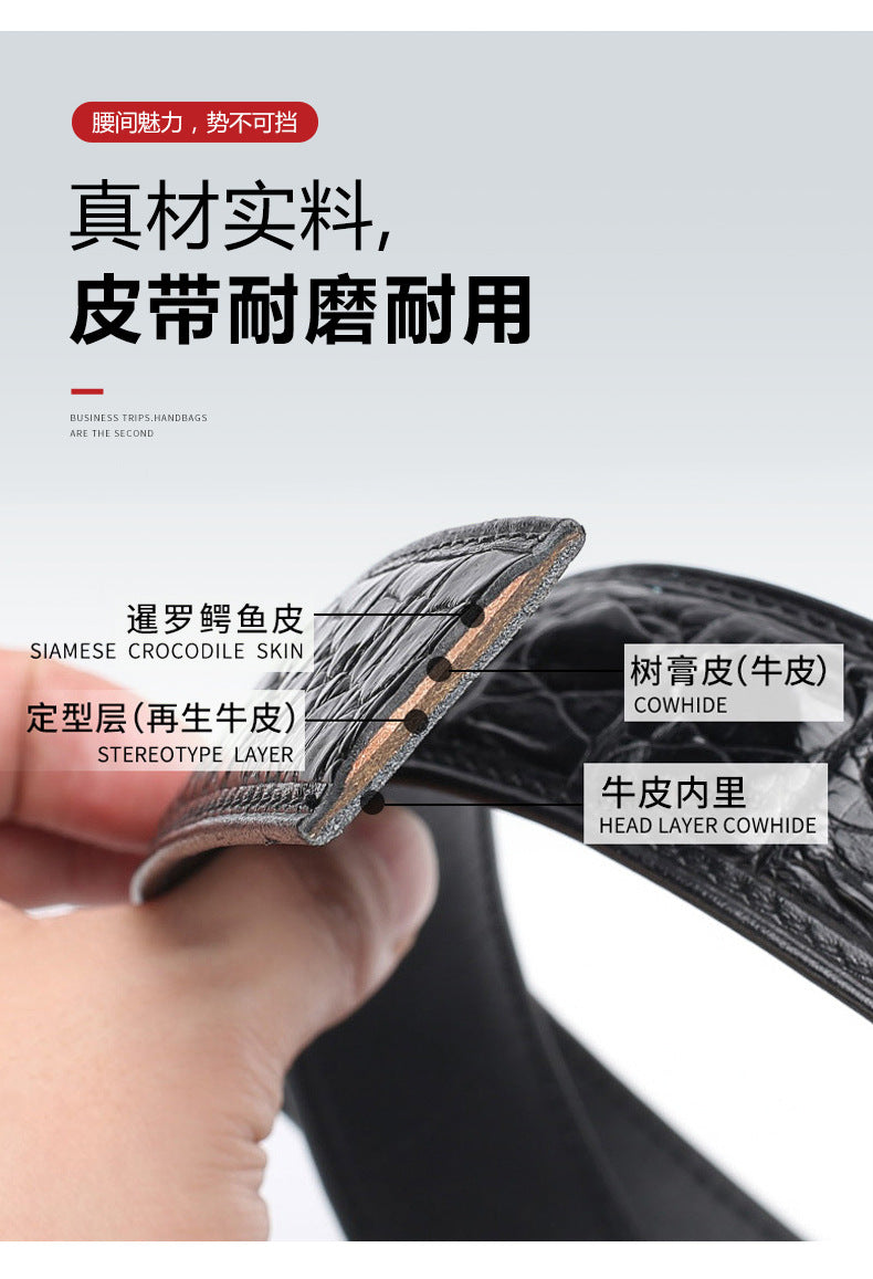 Men's Belt Crocodile Skin Genuine Leather Width 3.8cm Casual Men's Belt