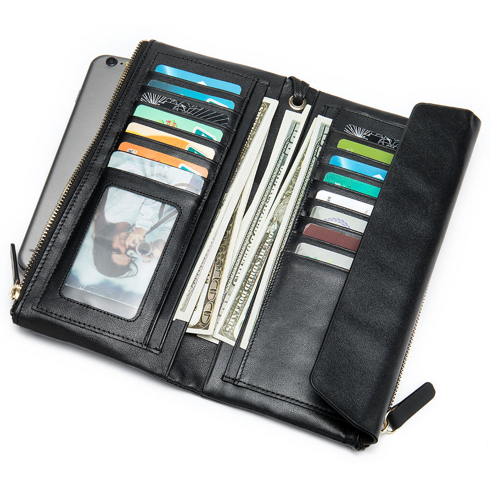 Men's Long Wallet Retro Genuine Cowhide Leather Large Capacity Card Holder RFID Anti-Theft Business Clutch Bag