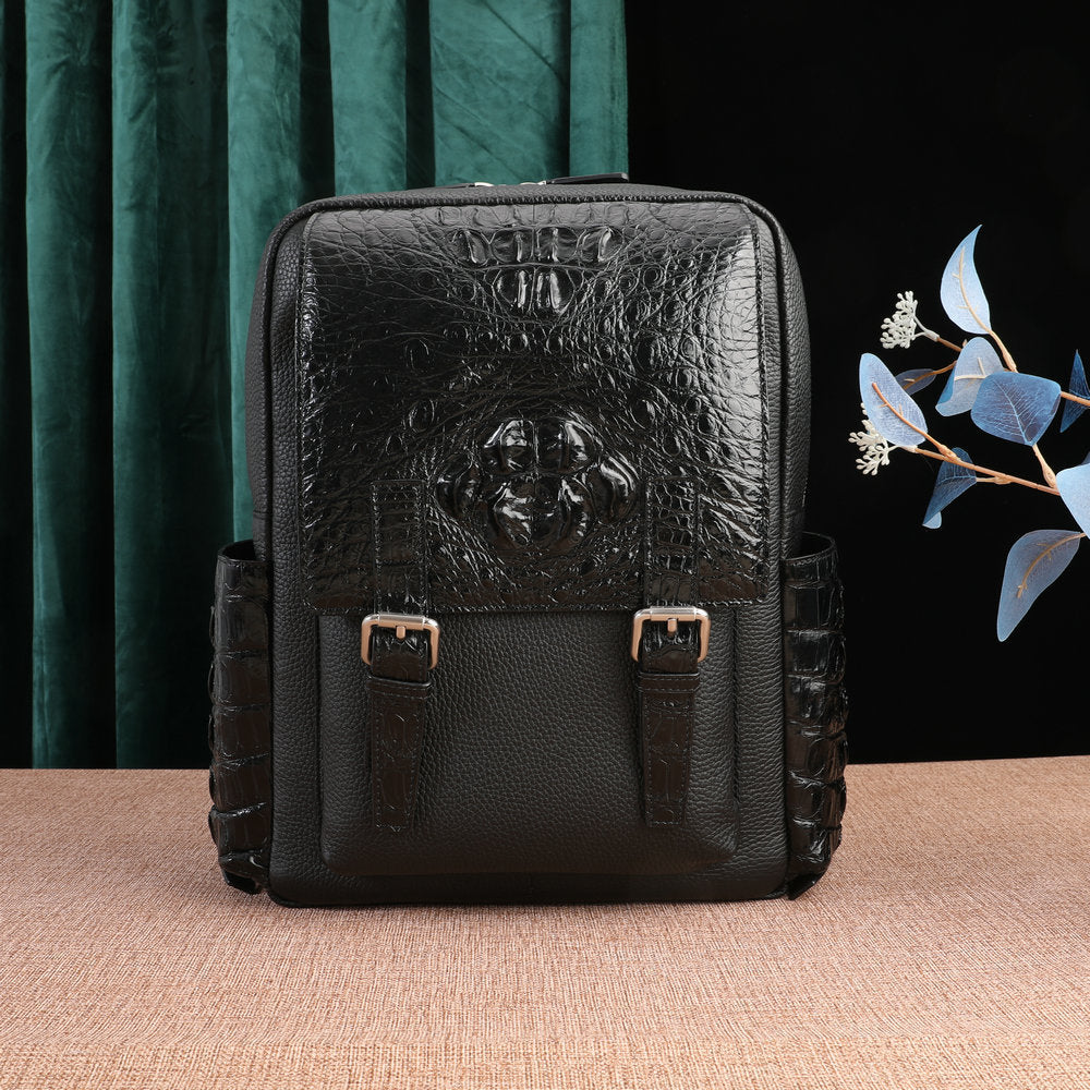 Crocodile bone skin and cowhide genuine leather men's backpack high quality business commuting casual outdoor travel computer bag