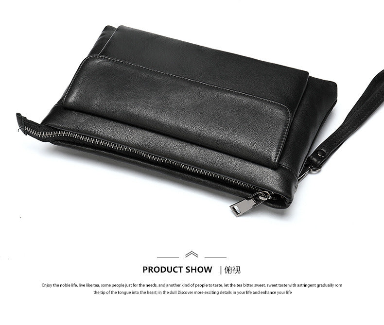 Men's Clutch Bag Genuine Cowhide Leather Vintage Large Capacity DIY Men's Wrist Bag Handbag