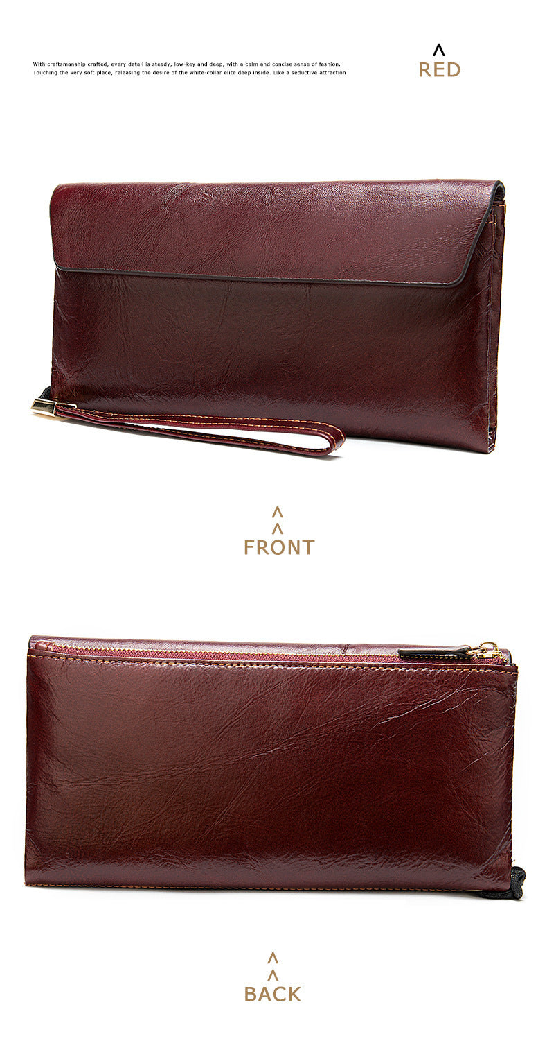 Men's Long Wallet Retro Genuine Cowhide Leather Large Capacity Card Holder RFID Anti-Theft Business Clutch Bag