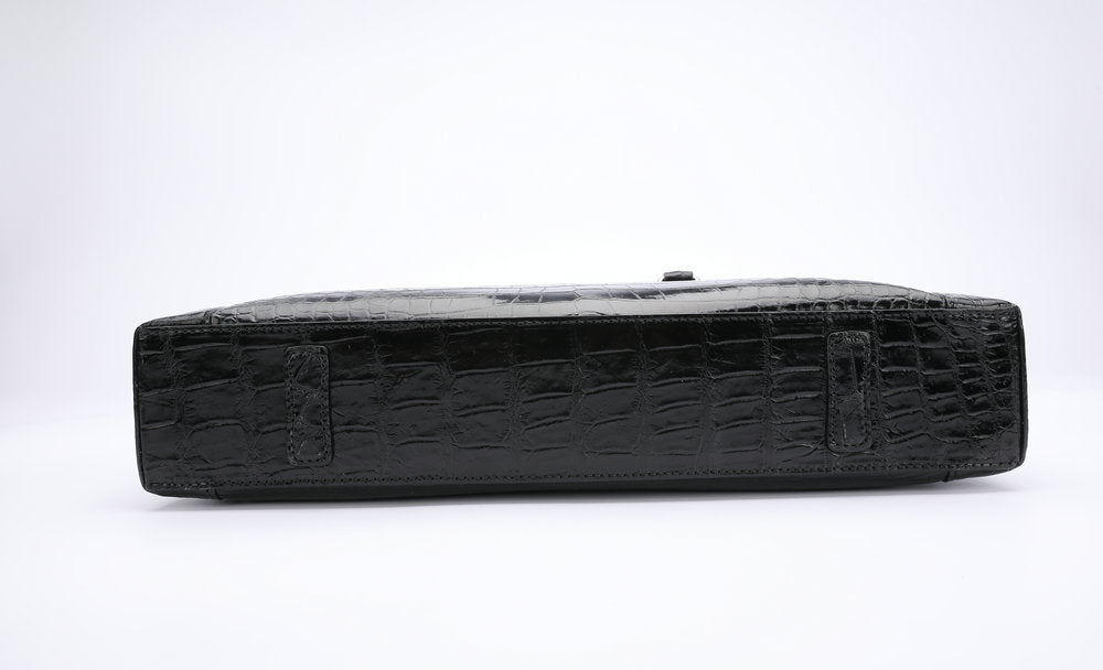 Siamese Crocodile Belly Skin Briefcase Genuine Leather Men's Bag Double Zipper Handbag File Bag Men's Business Bag Handbag