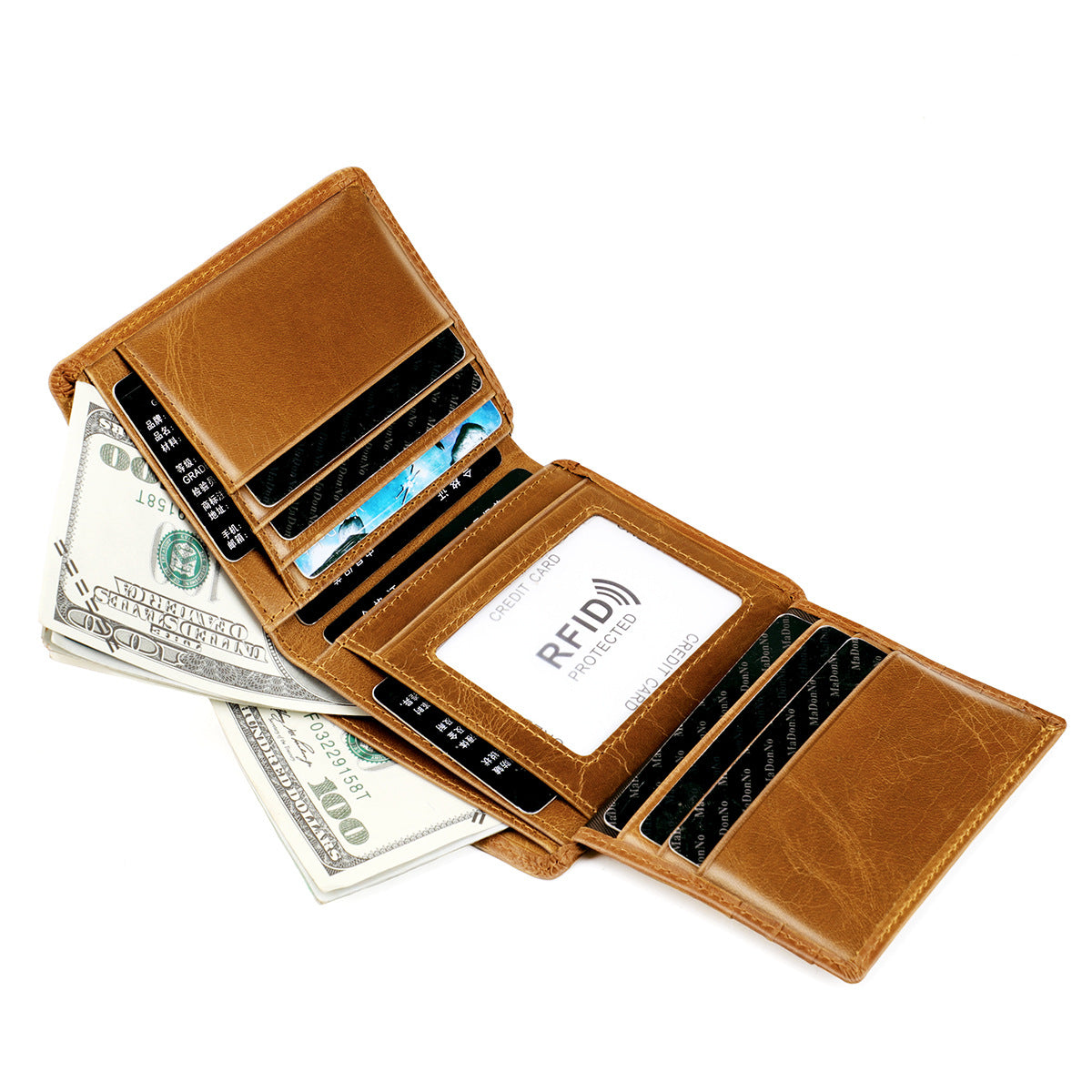 Men's wallet genuine cowhide leather RFID anti-theft brush large capacity multi-functional men's wallet