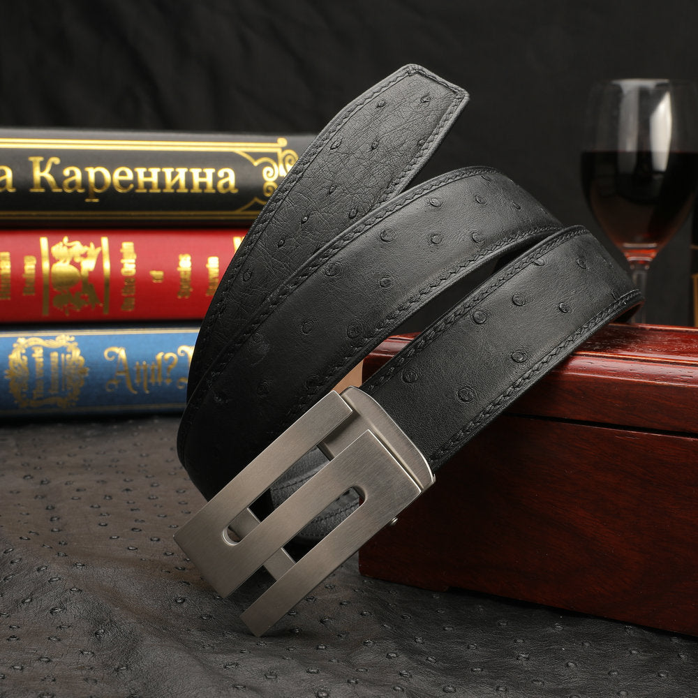 New Ostrich Skin Genuine Leather Men's Belt Automatic Buckle Width 3.4cm Business Casual Luxury Men's Belt