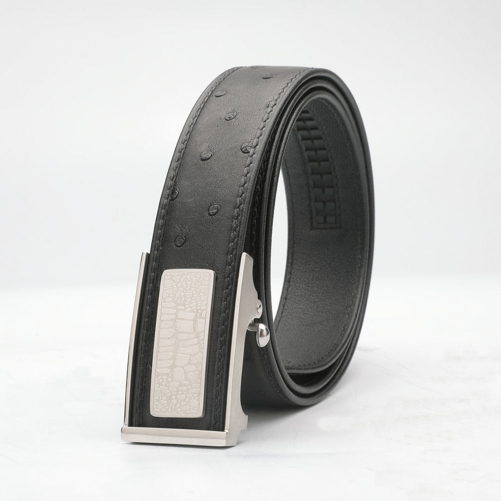 Men's Belt Automatic Buckle Ostrich Skin Genuine Leather Business Casual Men Belt