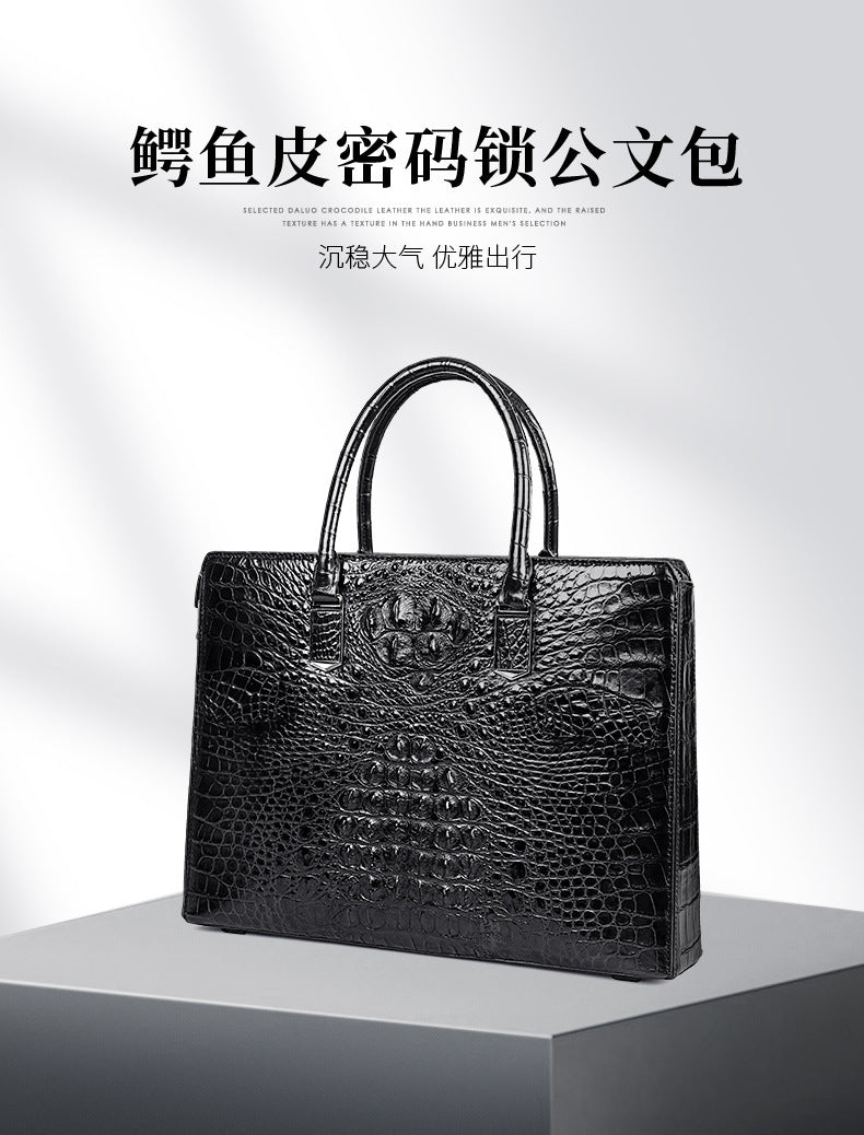 Siamese crocodile bone skin men's briefcase handbag anti-theft security lock genuine leather luxury business bag handbag