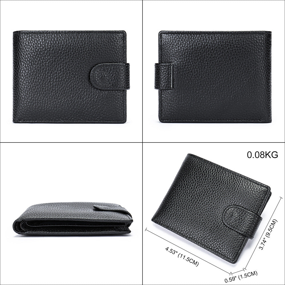 Men's Wallet RFID Genuine Cowhide Leather Card Holder Coin Casual Retro Large Capacity Clutch Bag