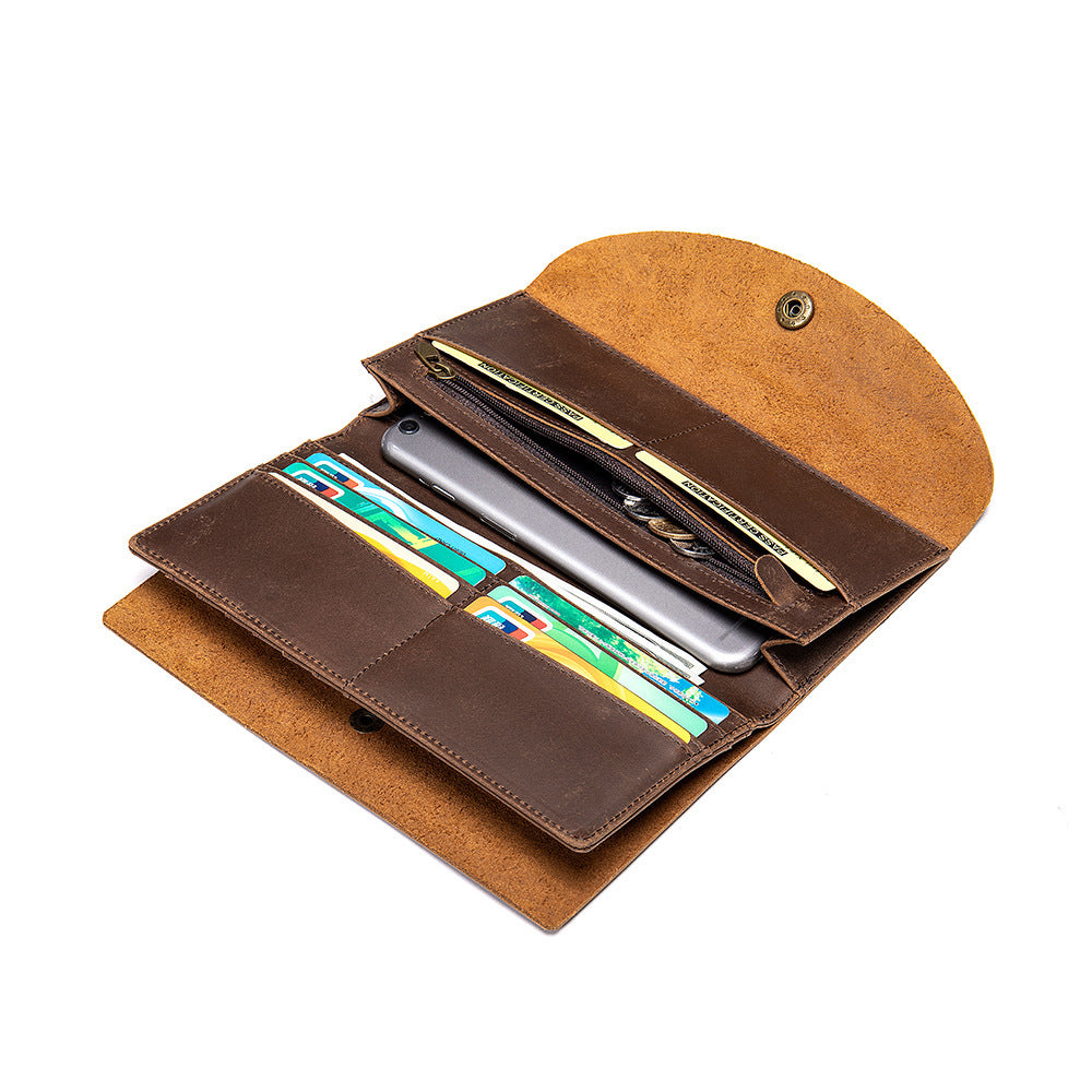 Men's Long Wallet RFID Clutch Bag Crazy Horse Retro Card Holder Men's Wallet Card Bag