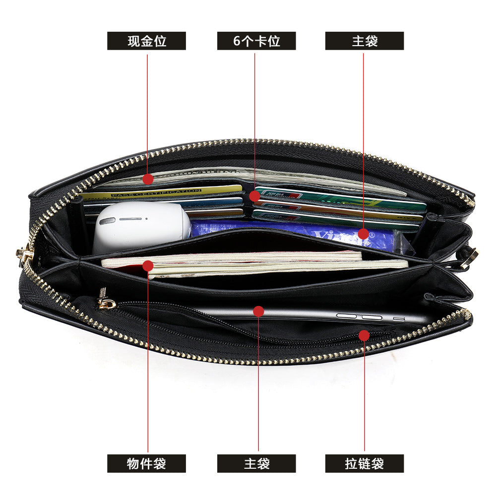 Men's Long Wallet Sheepskin Large Capacity Clutch Bag Business Wrist Bag Men's Wallet