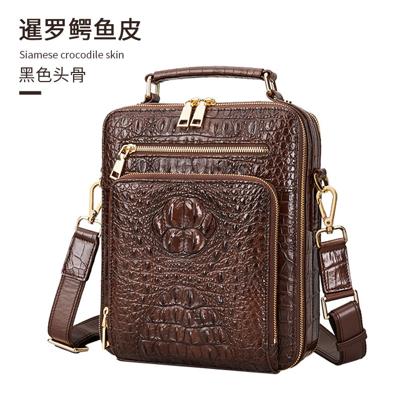 Siamese Crocodile Skin Genuine Leather Men's Shoulder Bag Business Casual Crossbody Bag Handbag