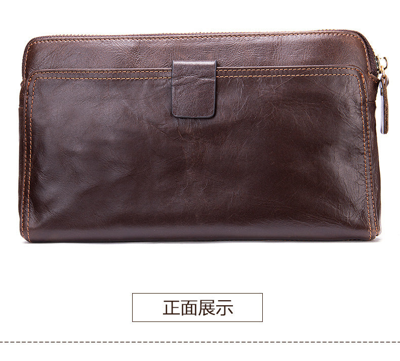 Men's Long Wallet Large Capacity Korean Fashion Genuine Cowhide Leather Card Holder RFID Anti-Theft Clutch Bag Men's Handbag