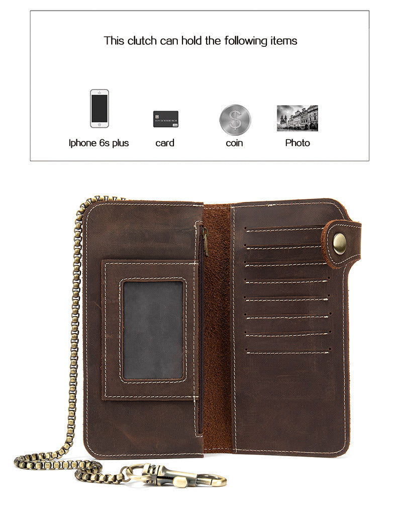 Men's long wallet cowhide genuine leather chain anti-theft clutch bag men's wallet