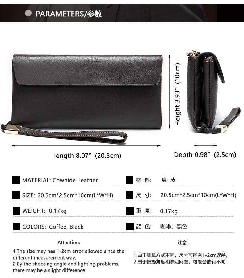 Men's Long Wallet Retro Genuine Cowhide Leather Large Capacity Card Holder RFID Anti-Theft Business Clutch Bag
