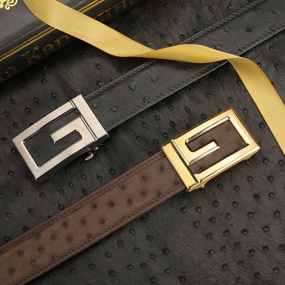 Ostrich Skin Genuine Leather Men's Belt Automatic Buckle Stainless Steel Buckle Width 3.4cm Fashion Belt for Men