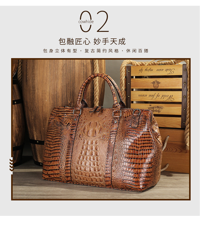 Men's Handbag Crocodile Crest Cow Leather Unisex Travel Bag Short Distance Business Luggage Bag