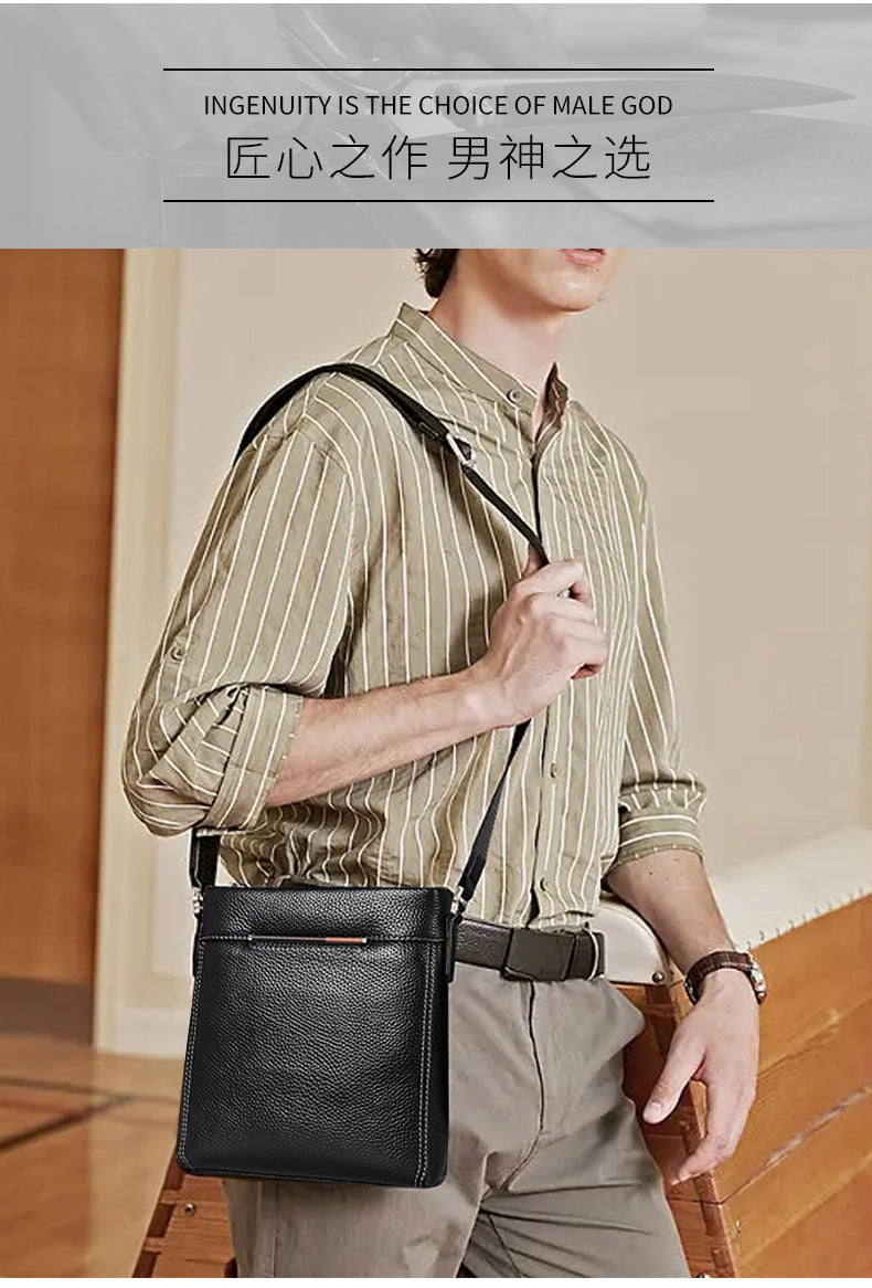 Men's Shoulder Bag Genuine Cowhide Leather Korean Fashion Business Casual Crossbody Bag for Men